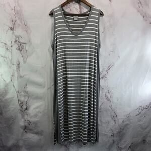 Chicos Dress Women XL 3 Gray White Midi Jersey Tank Ribbed V Neck Stretchy Long
